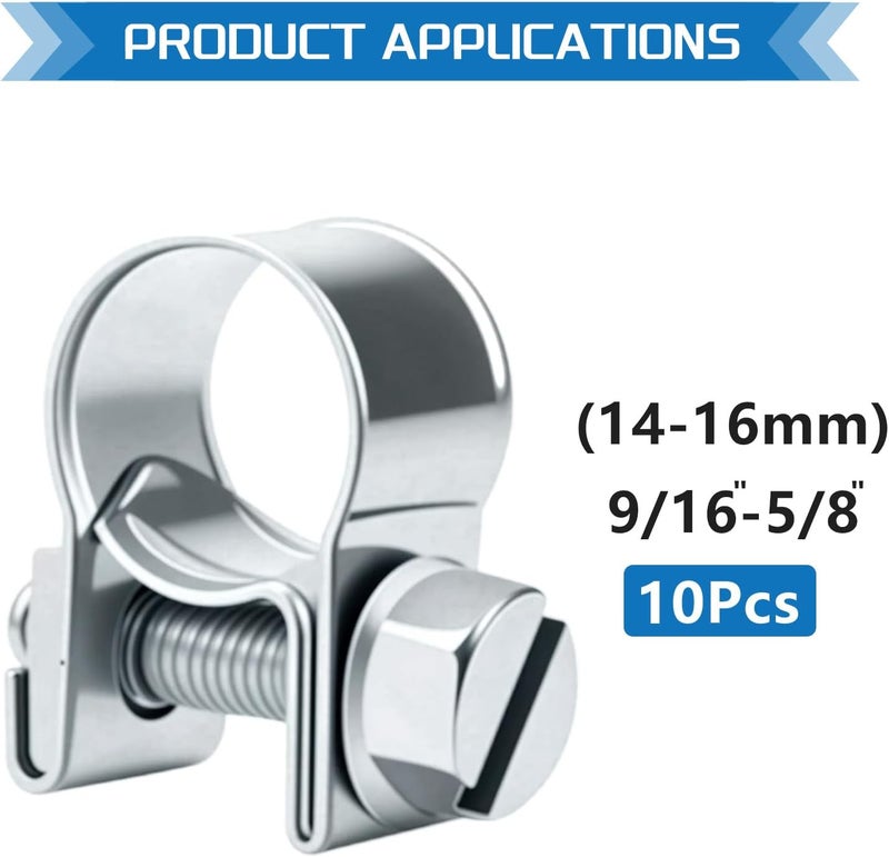 JTAREA 14-16MM Fuel Injection Hose Clamps 9/16"-5/8" Gas Line Clamps Pipe Clamp for Automotive Diesel Petrol Pipes - Image 2
